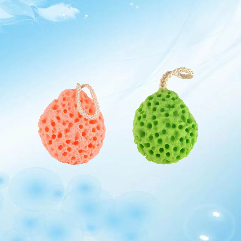 

2Pcs Children Bath Ball Sponge Exfoliating Kids Body Scrubber Bath Tool Green Orange Shower Sponge