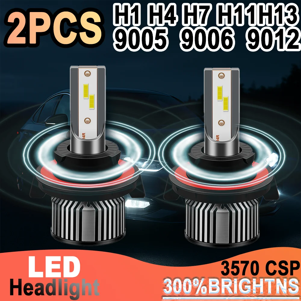 

H1 H4 H7 H11 H13 LED Turbo Car Headlight Bulbs 2Pcs 50000LM High Power 9005 9006 9012 Super Bright 6000K White Auto Front Lamp