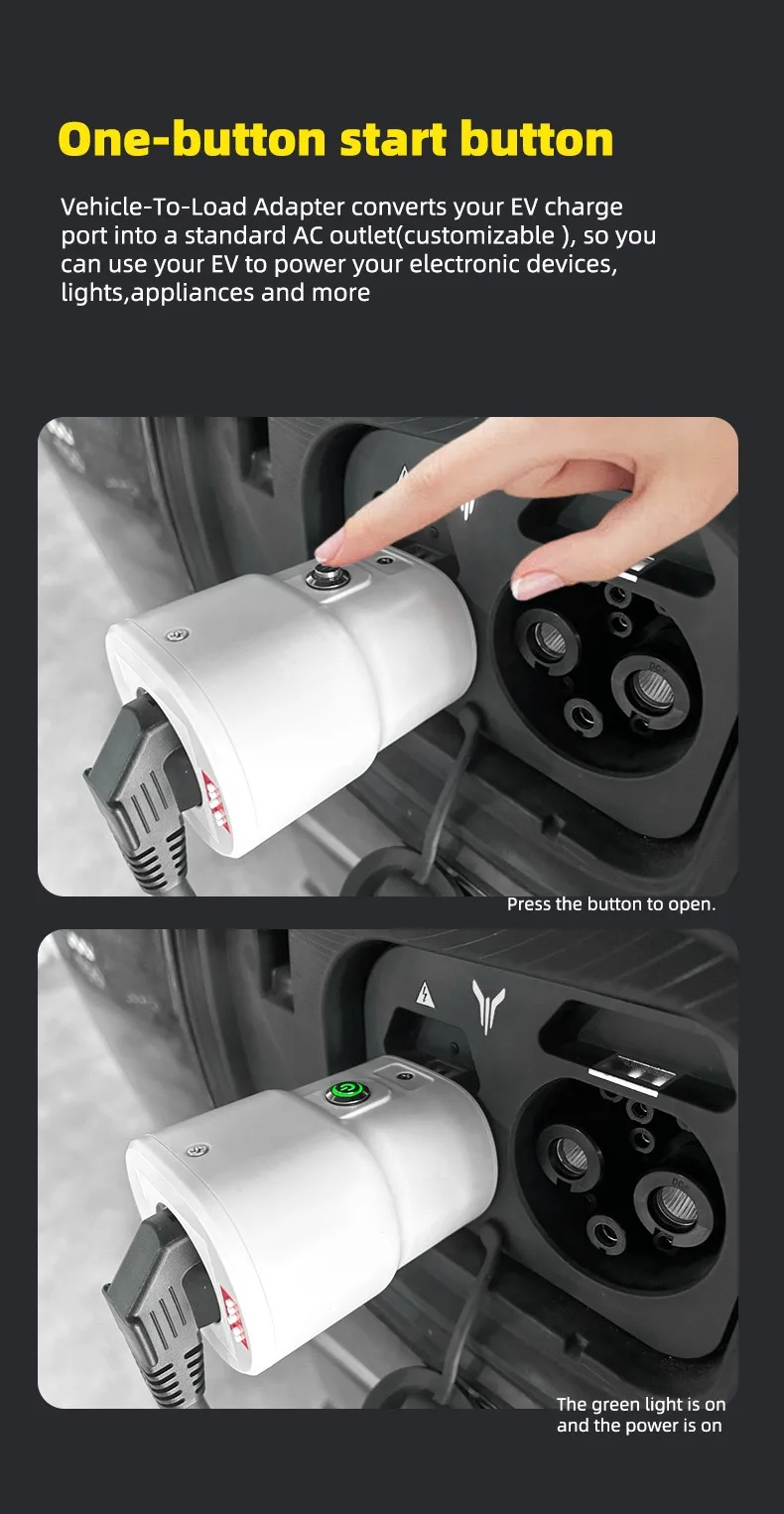ELEVON Typ2 Tragbarer V2L-Adapter mit Leistungseinstellschalter für Typ2 EV-Fahrzeuge zum Laden und Entladen für Camping und Outdoor-Nutzung – Detail 6