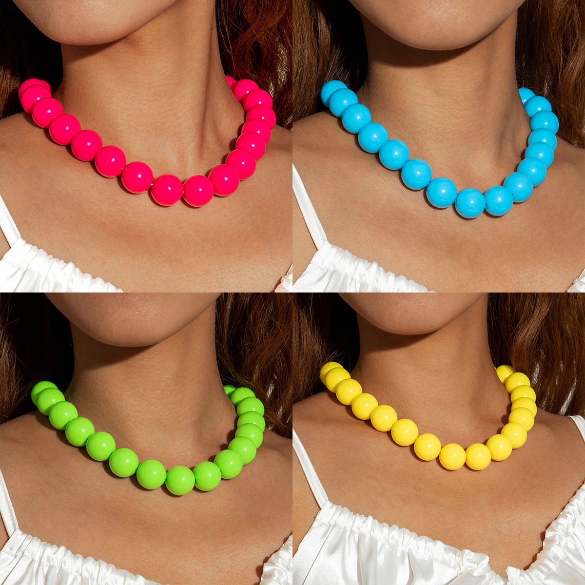 Docona Fashion Colorful Resin Big Beads Necklace Bracelet Set for Women Personality Originality Holiday Jewelry Accessories Gift