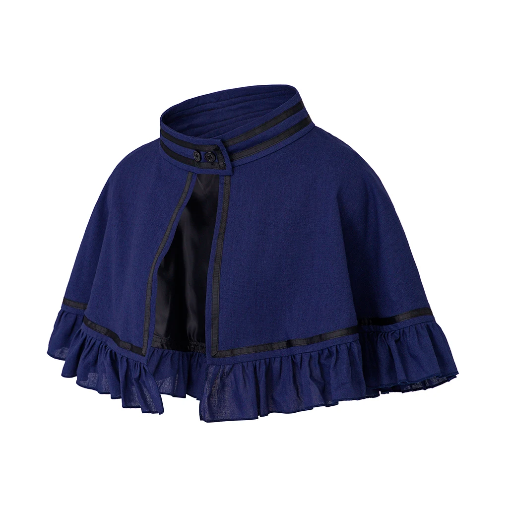 Blue Victorian Cape Ruffled Hem Short Cloak Medieval Victorian Gown Shawl Theatrical Cos Cape Women LARP Event Historical Outfit