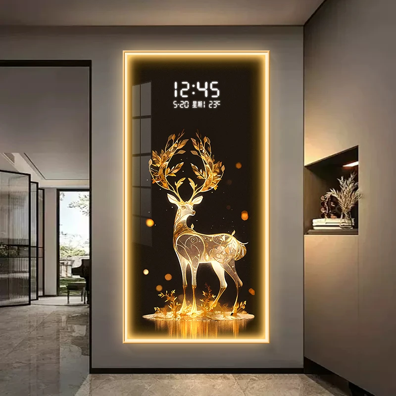 2025 Elk Modern Living Room LED Light Electronic Clock Corner Entrance Bedroom Study Wall Light Mural Corridor Decoration