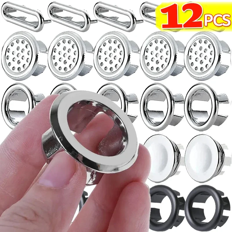 

2/12PCS Sink Overflow Ring Drain Covers Plastic Replacement Bathroom Kitchen Sink Wash Basin Overflow Cover Insert Round Caps