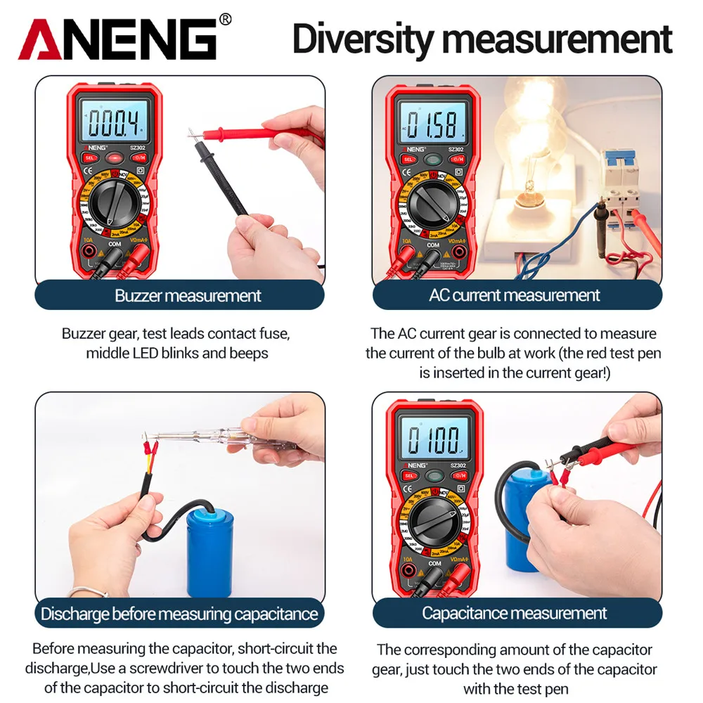 ANENG SZ302 SZ301 profesjonalny inteligentny multimetr cyfrowy z diodami LED AC DC Tester napięcia 220V NCV detektor Tester rezystancji