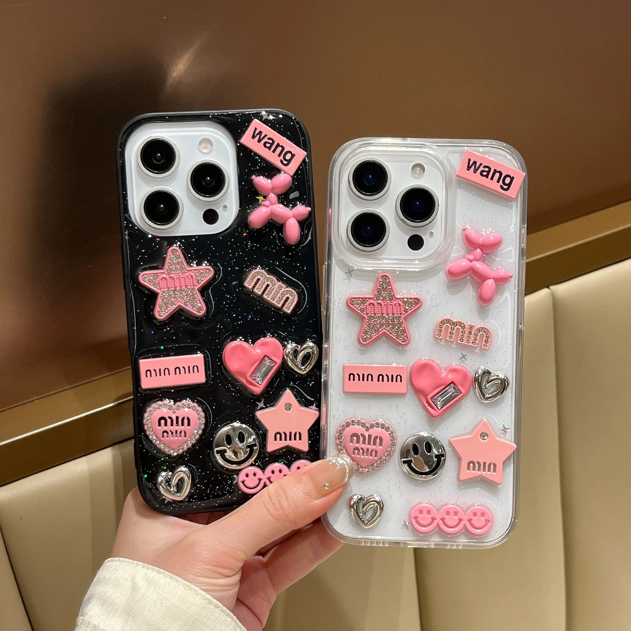 لطيف ثلاثية الأبعاد الحب القلب Y2K ستار حار فتاة قضية الهاتف آيفون 17 16 15 14 13 برو ماكس الايبوكسي شفافة لينة غطاء مقاوم للصدمات