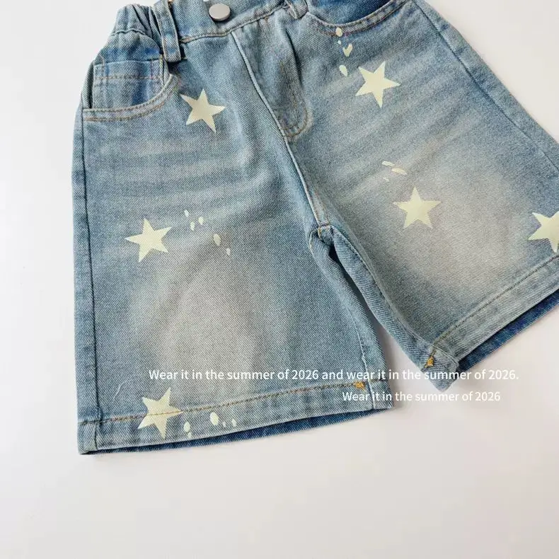 2026 Summer New Retro Star Printed Cowboy Shorts Korean Edition Western Style Five Part Pants