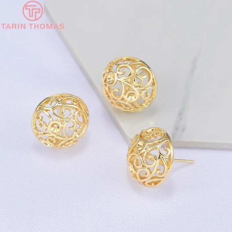 

(1989)6PCS 10MM 15MM 24K Gold Color Plated Brass Hollow Semicircle Shaped Stud Earrings High Quality DIY Jewelry Making Findings