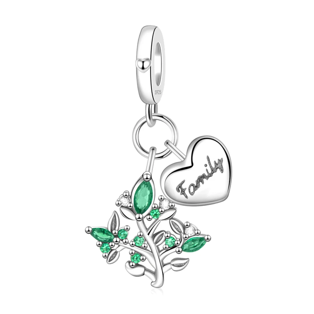 Pan Charms Original Double Family Tree Dangle Charm Bracelet Pendant Jewelry
