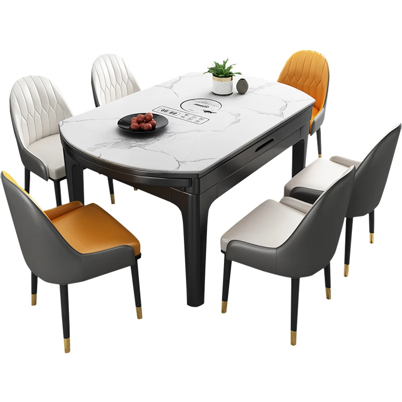 ！@Heater Electric Kitchen Table Multifuctional Nordic Extendable Restaurant Dining Table Small Round Mesa Plegable Home Furnitur