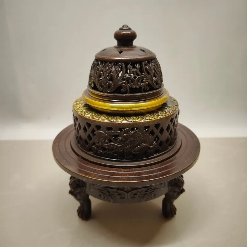 Copper Four Divine Beasts , Three-Legged Aromatherapy , Sandalwood Incense Burner, Home Tea Ceremony Ornamen