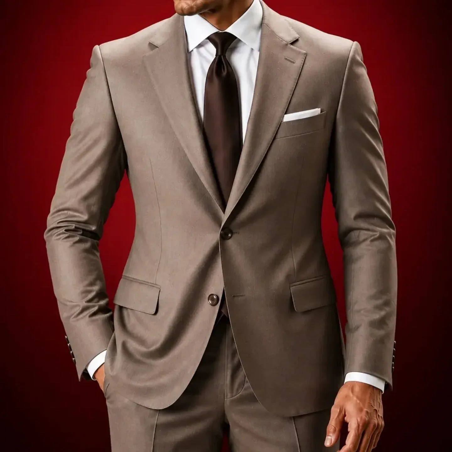 Formal Men Khaki 2 Piece Suit Slim Fit Single Breasted Blazer Matching Trousers Wedding Groom Outfit Business Office Customized