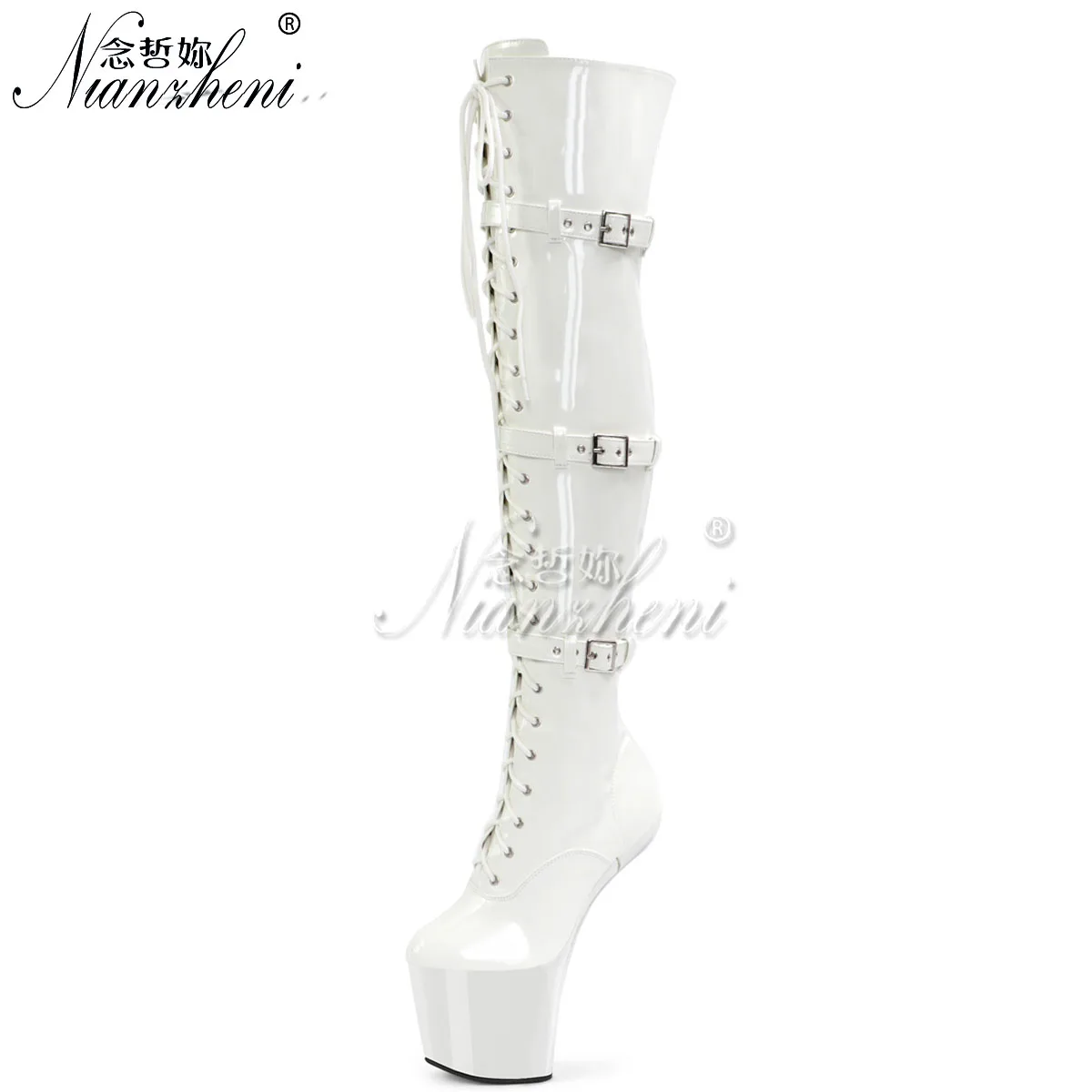 Nightclub 8Inch Pole Dance 20cm Heel-less Women shoes Crossdress Gothic Belt Buckle Round Toe Over The Knee Boots Exotic Catwalk