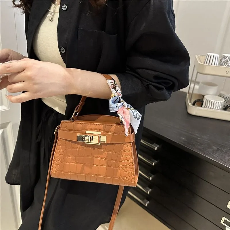 European and American Cross-border Popular White Crocodile Pattern Handbag Fashion Temperament Versatile Prismatic Square Bag