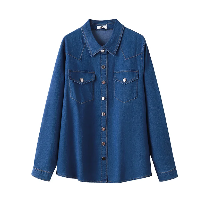 150Kg Plus Size Women's Bust 157 Spring AutumnDenim Shirt Jacket Loose Long Sleeved Shoulder Top Blue 6XL 7XL 8XL 9XL 10XL