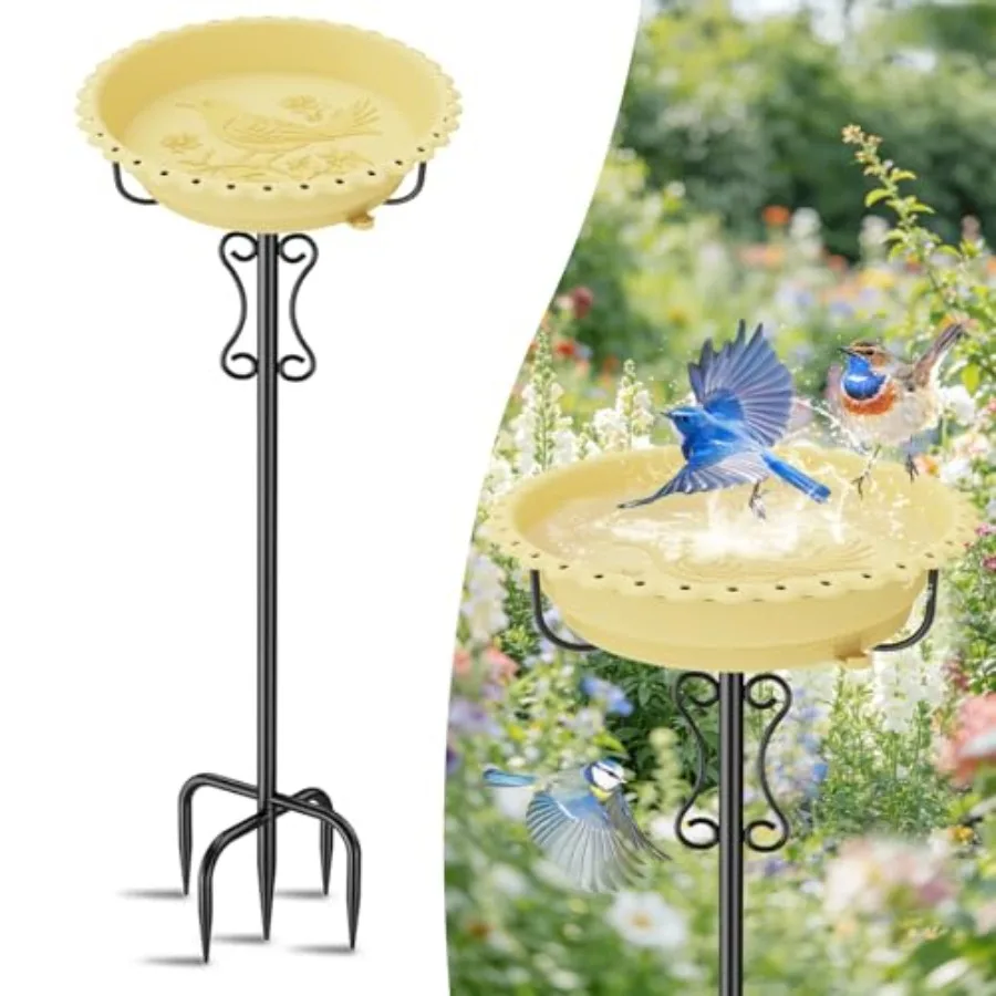 

Bird Bath for Outside40In Freestanding Birdbath with Stable Metal Stake Rustproof Easy Clean Plastic Bowl for Garden Patio Yard