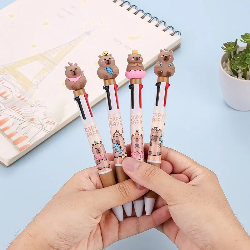 36Pcs Wholesale Creative Cartoon Kapibara Capybara Four-color Push Color Ballpoint Pen Student Stationery Prizes Gift Rewards