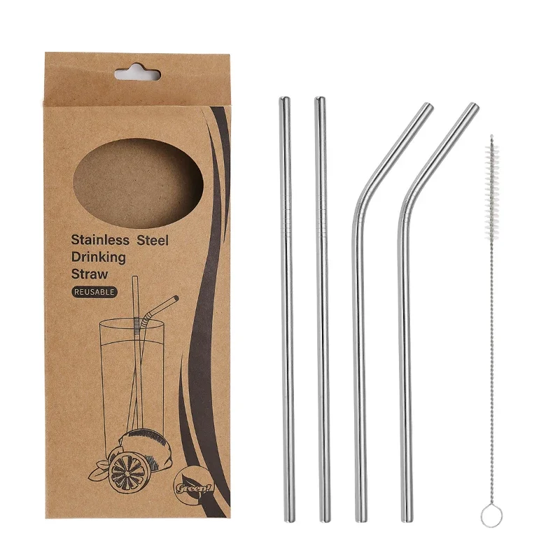 1 Satz Edelstahls troh halme mit Pinsel-5er-Set-wieder verwendbar und wasch bar, perfekt für Smoothies Milch shakes Teesaft