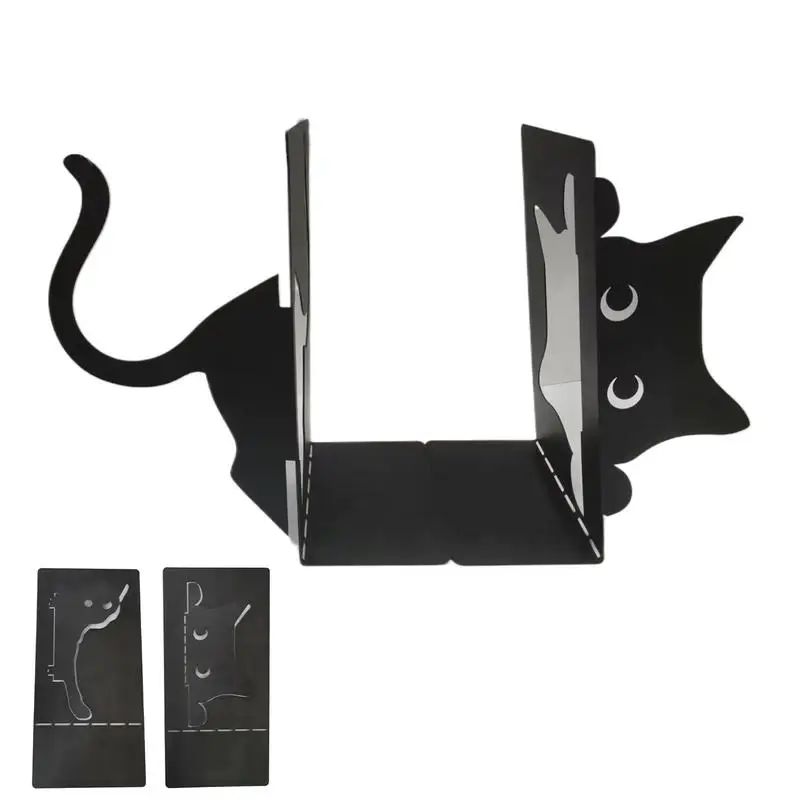 Cute Cat Bookends Iron Black Cat Shape Book Holders Shelves Book Ends Bedroom Library Office School Book Desktop Organizer