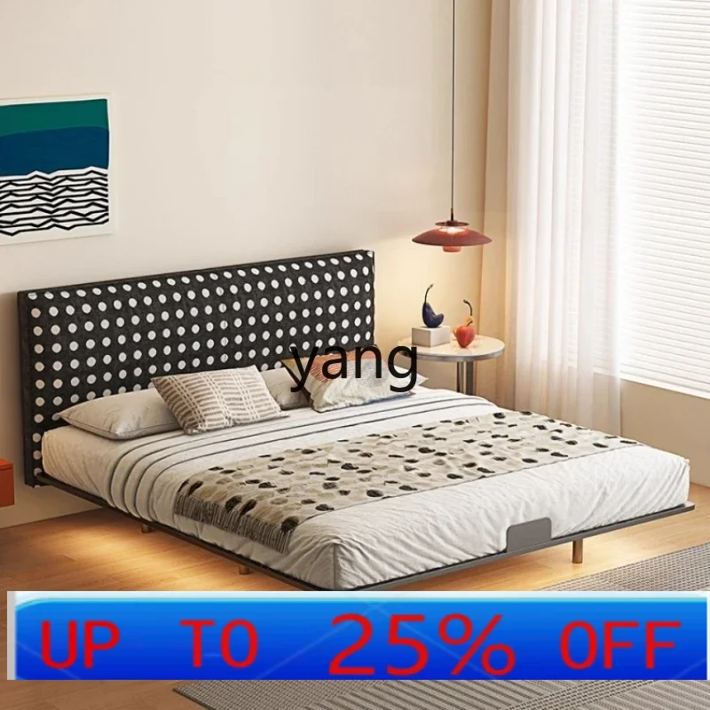 

LM modern simple wabi-sabi wind fabric bed chenille double antique small apartment master bedroom