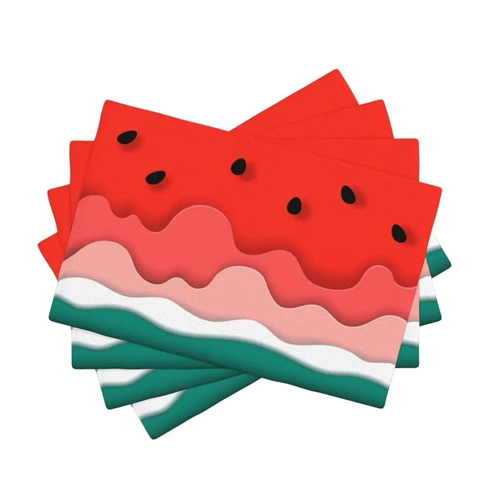 

Набор из 4 летних салфеток для кухонного стола с милым абстрактным художественным рисунком (красный, зеленый) для дома и улицы