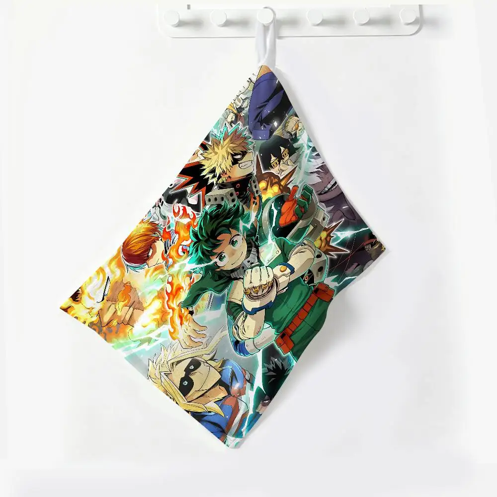 Anime M-My H-Hero Polyester Cotton Hanging Kitchen Towel, Soft Hand Wiping Towel, Reusable for Kitchen Bathroom Home