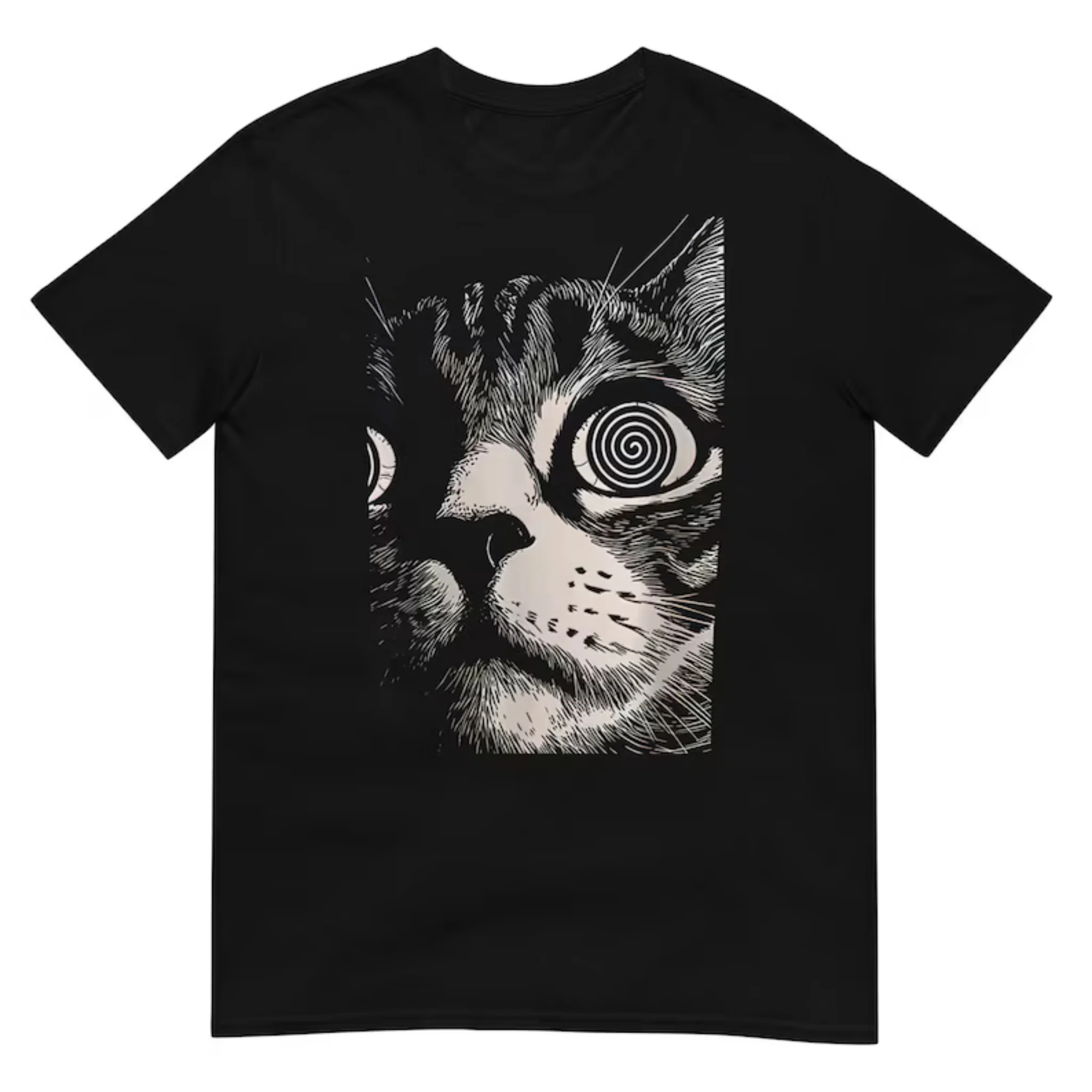 Women Hypnotic Cat Graphic T Shirt Retro Black White Kitty Print Top Gothic Art Short Sleeve Tees Y2K Aesthetic Clothing