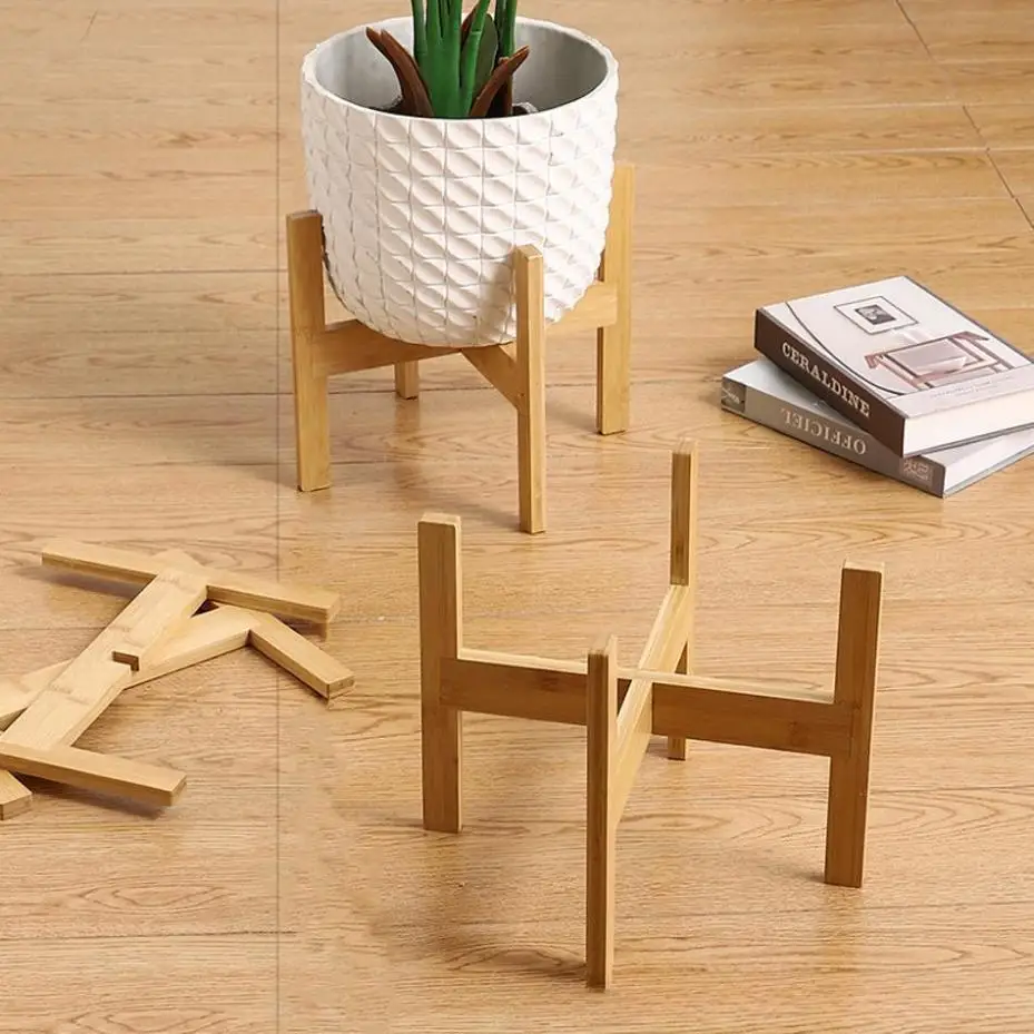 1 Pcs 10/12 Inch Flower Pots Base Display Stand Four-legged Wood Flower Pot Holder Home Garden Patio Decor Cross Shelf