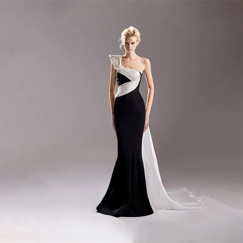 Sexy Mermaid One-Shoulder Evening Gown Contrast Ruched Floor-Length Formal Evening Dresses Customize Prom Party Dress 2024