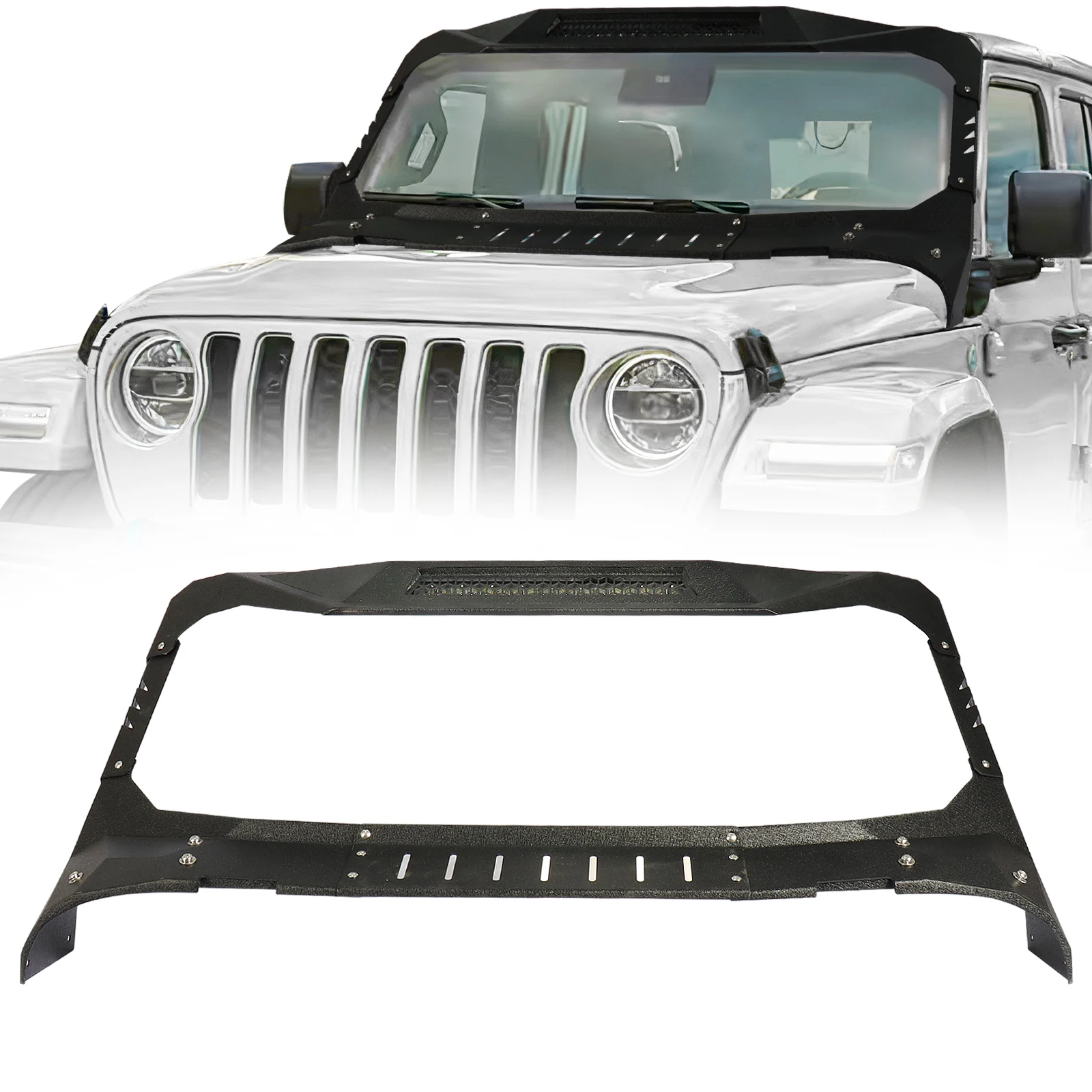 

Windshield Frame Cover Roof Visor Cowl Combo for Jeep Wrangler 2018-2024 JL