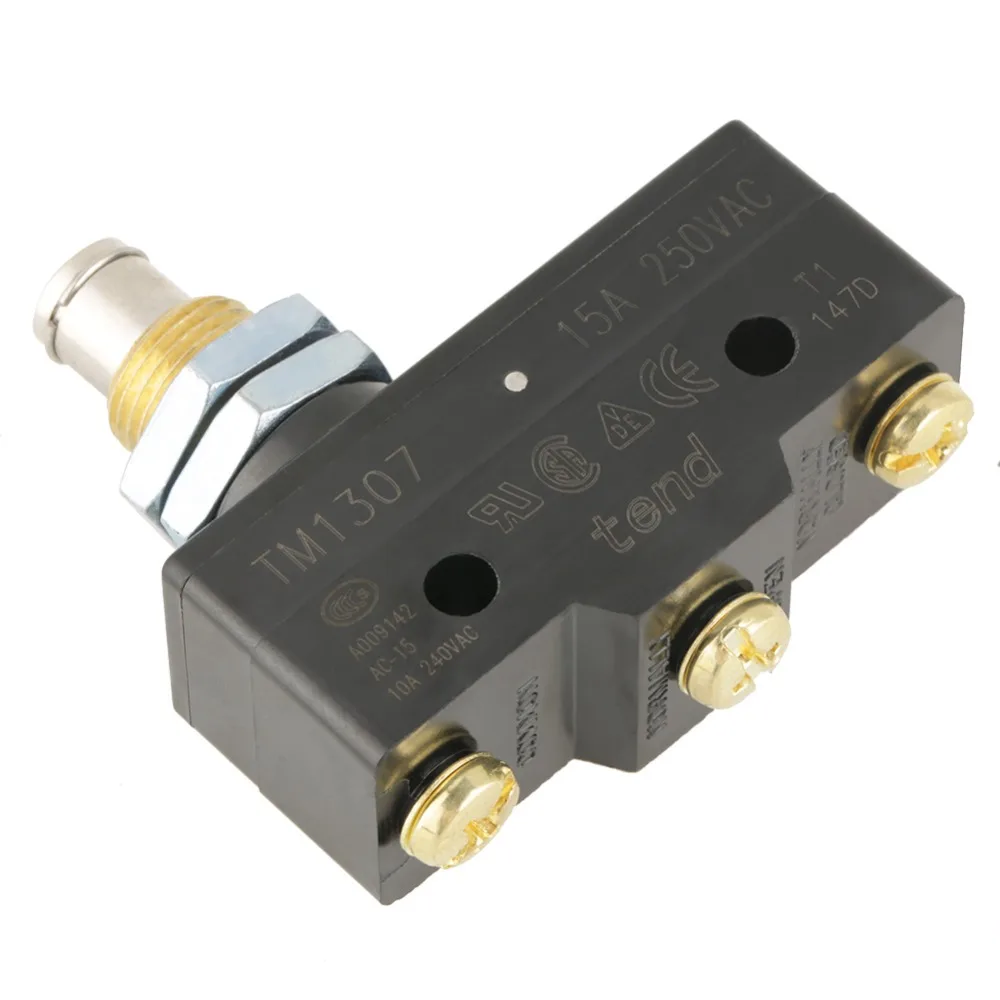 

TM-1307 Micro Limit Switch 250V 15A Panel Mount Momentary Micro Switch Durable Black Parallel Roller Plunger Garage Equipment