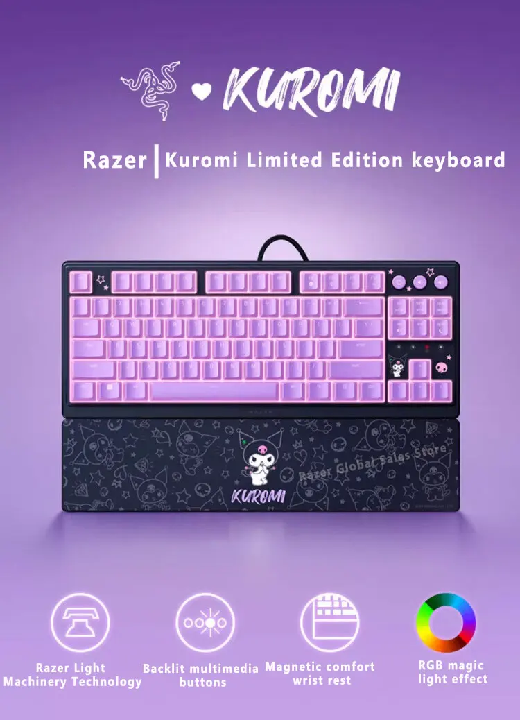 Razer Sanrio Kuromi Edition Ornata V3 Tenkeyless Low Profile RGB Gaming Keyboard  Wrist rest  Backlit keyboard