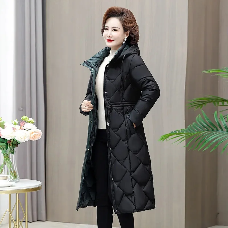 Women Warm Winter Long Parka Coat Middle-aged Mother Slim Down cotton Thicken Jacket Female Hooded Outwear Parkas