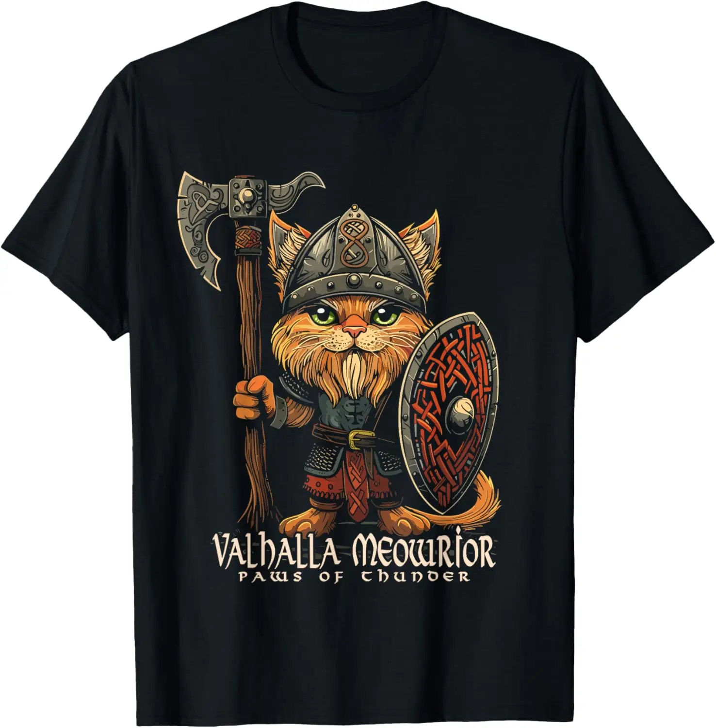 

Cute Nordic Cat Warrior T-Shirt 100% Cotton O-Neck Short Sleeve Summer Casual Mens T-shirt Streetwear
