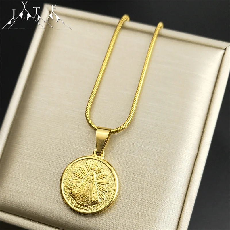 Virgem Maria Nossa Senhora Aparecida Colar Pingente para Mulheres, Aço Inoxidável, Corrente de Cor de Ouro, Nossa Senhora Joias, ZZZ443-1