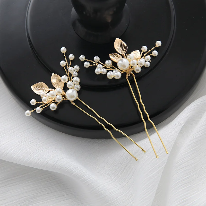 SLBRIDAL Handgefertigte Haarnadeln aus Legierung mit Blumen, Blättern, Strass, Kristallen und Perlen, Braut-Haarschmuck-Set, Hochzeits-Haarschmuck, Damen-Haarschmuck – Detail 6