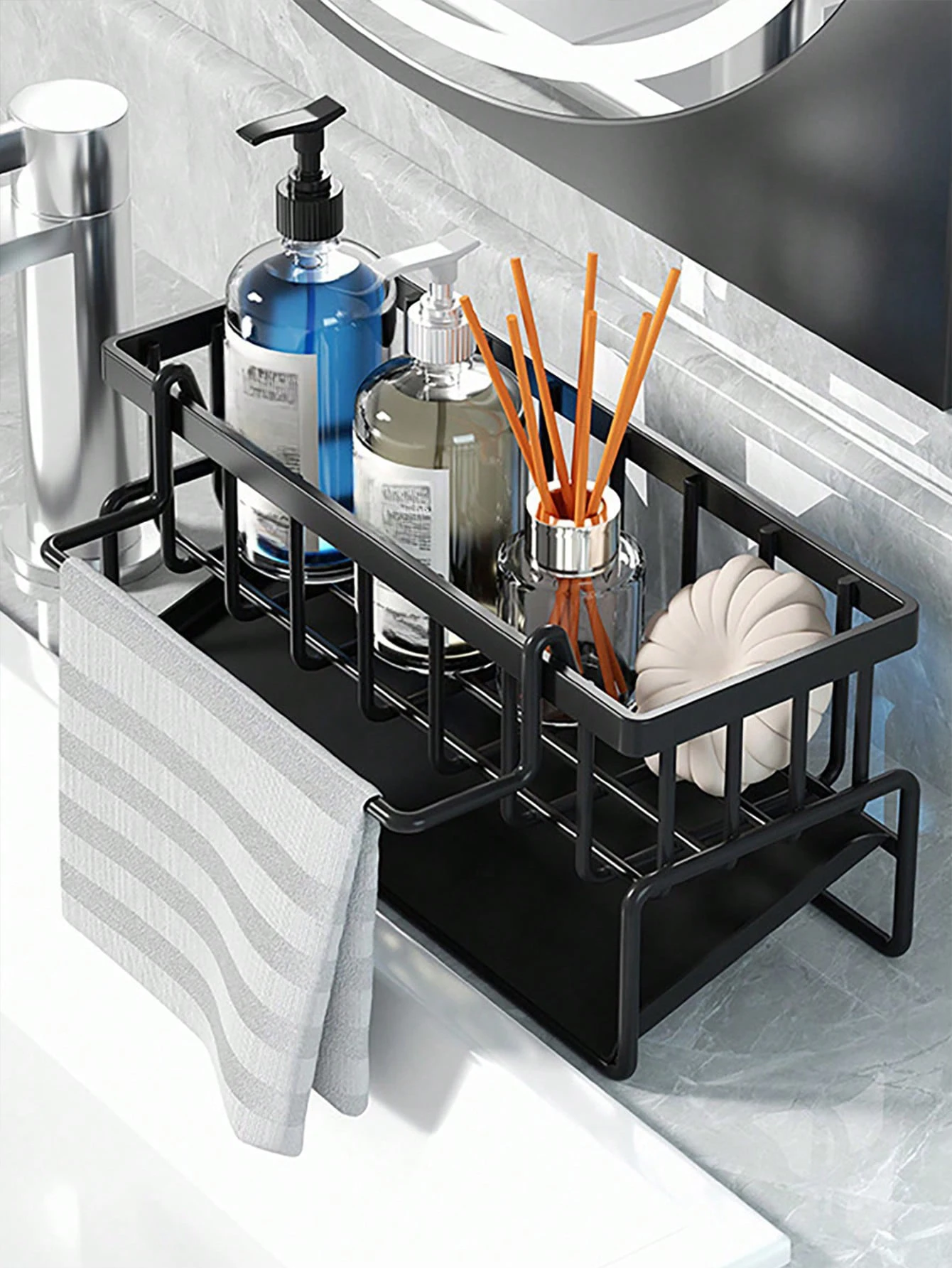 1pc kitchen storage rack sponge scouring pad detergent storage rack countertop cleaning cloth rack sink drain rack