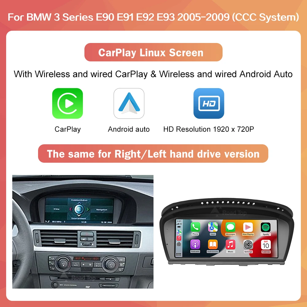 8.8 "1920*720 Draadloze CarPlay Android Auto Multimedia Display voor BMW 3 Serie E90 E91 E92 E93 5 Serie E60 E61 Touchscreen
