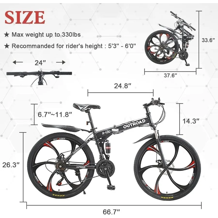 Bicicleta de Montaña plegable de 26 pulgadas con acero rico en carbono, bicicleta urbana de 21 velocidades con bicicleta plegable de doble suspensión para adultos, hombres y