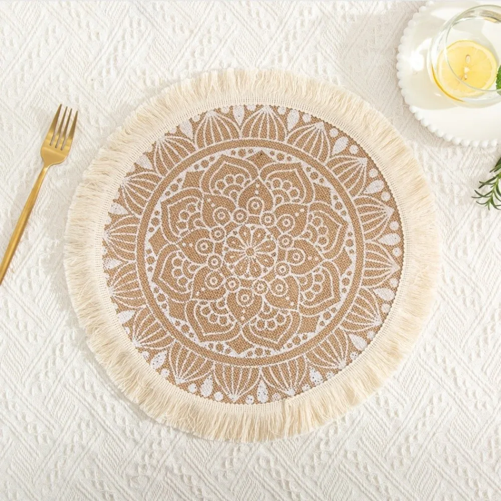 

Vintage 36/38cm Round Placemat Non-Slip Washable Braided Place Mats Bohemian Heat Resistant Cup Coaster Mat Dining Table