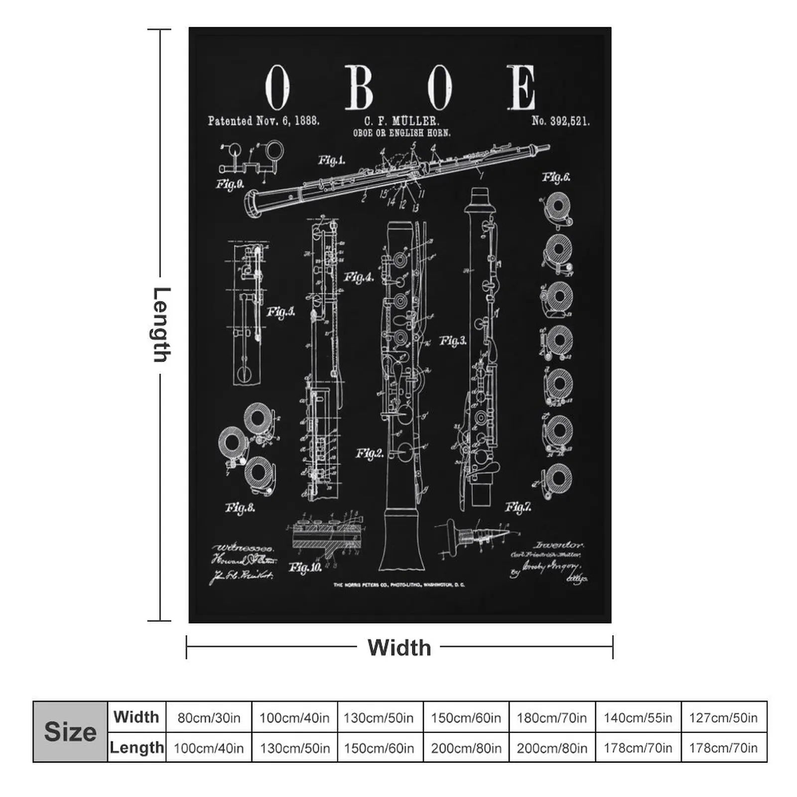 Oboe Vintage Patent Oboist Drawing Print Throw Blanket manga Shaggy Baby Blankets