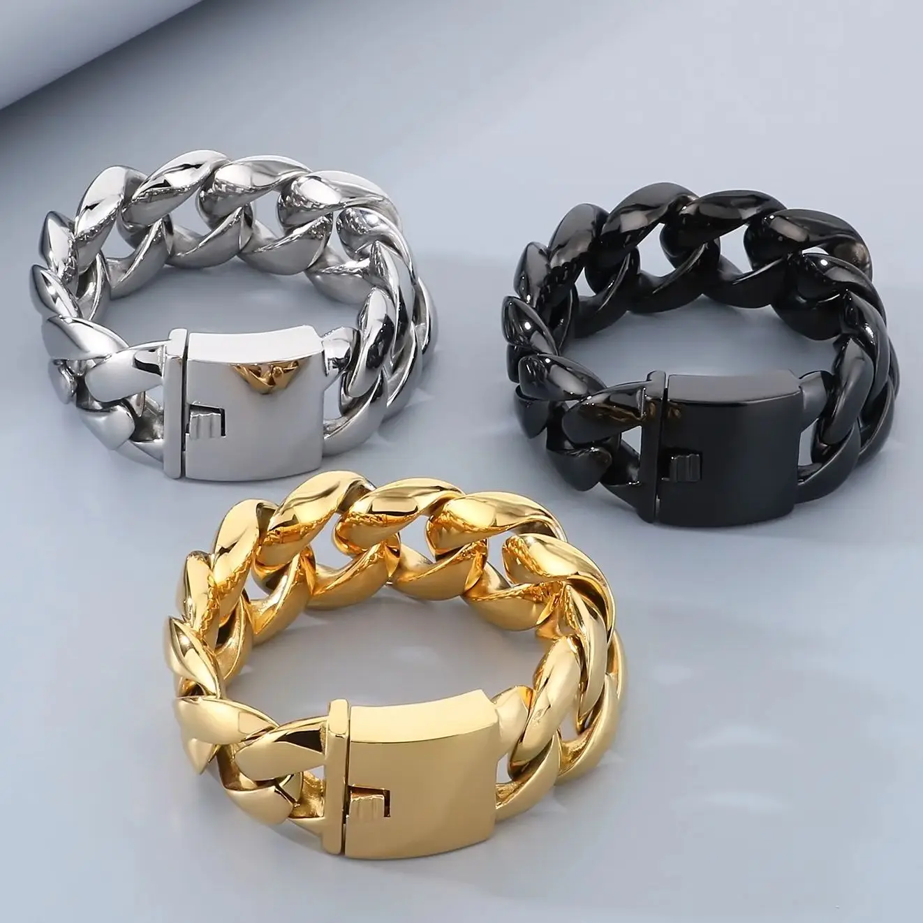 HaoYi 29mm Shiny Big Heavy Cuban Chain Men Bracelet Stainless Steel Party Jewelry Chunky Link Gift