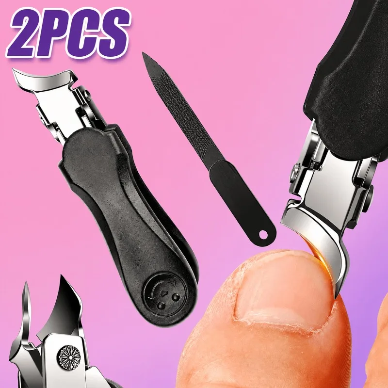 Black Heavy-Duty Toenail Clipper, Large Opening & Splash-Proof, Ergonomic Grip for Thick Ingrown Nails