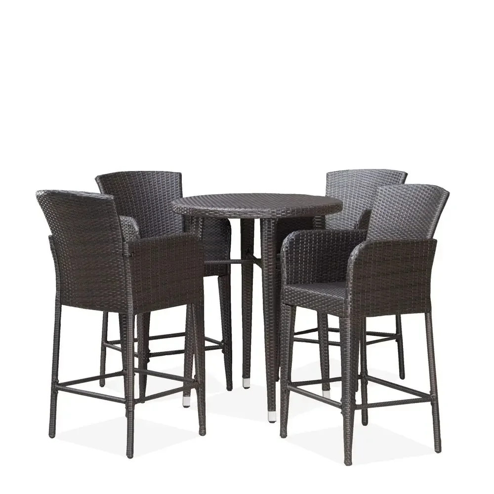 

Knight Home Callum Outdoor Wicker 32.5 Round Bar Table Set, 5Pcs Set, Multibrown