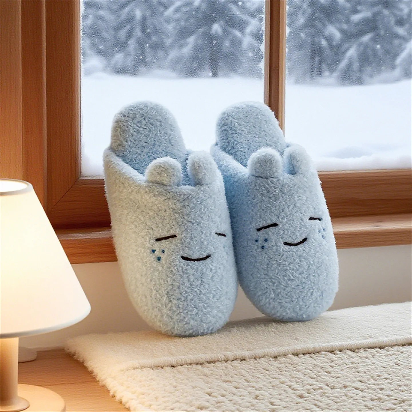 Cute Raindrop Japanese Autumn Plush Slippers Silent Non Slip Cartoon Floor Shoes Home Bedroom Couple Cotton Slippers view 3