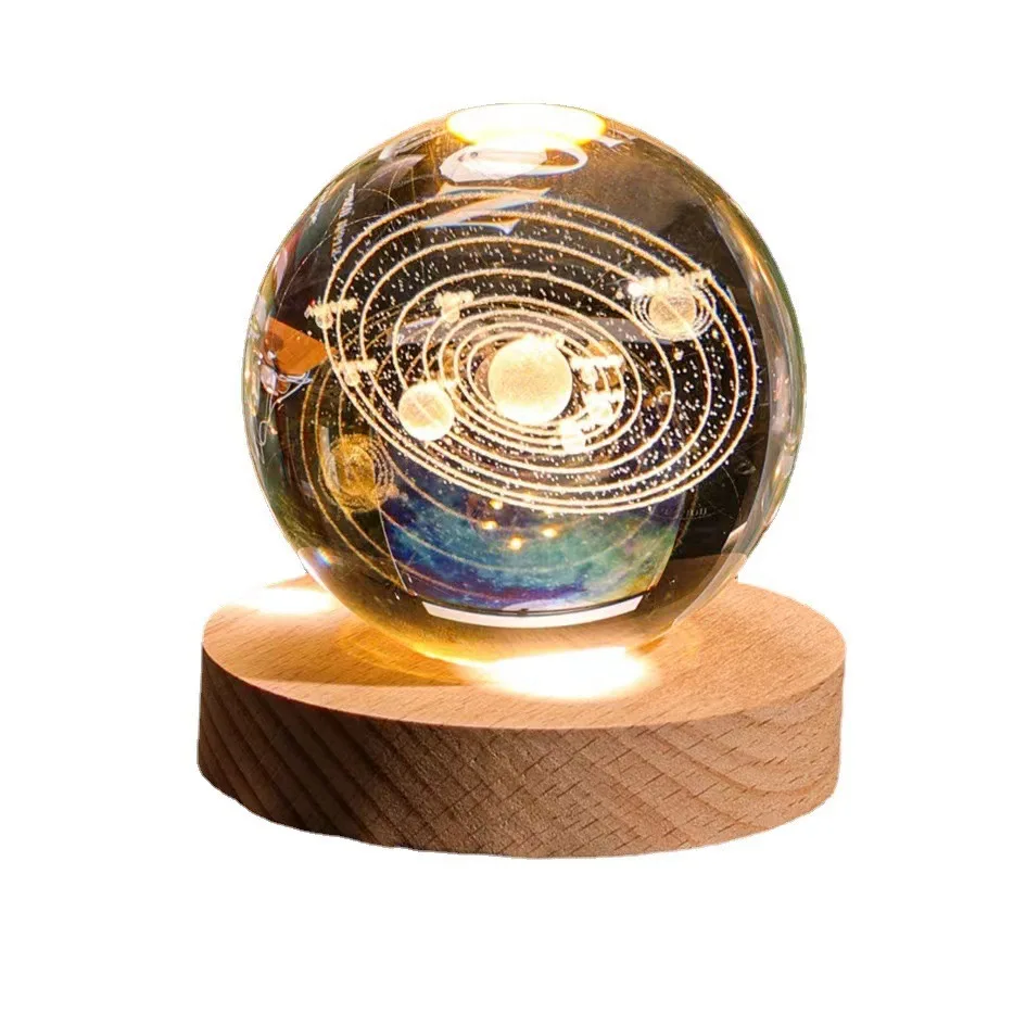 6cm 3D Crystal Ball Crystal Planet Night Light Laser Engraved Solar System Globe Astronomy Birthday Gift Home Desktop Decoration