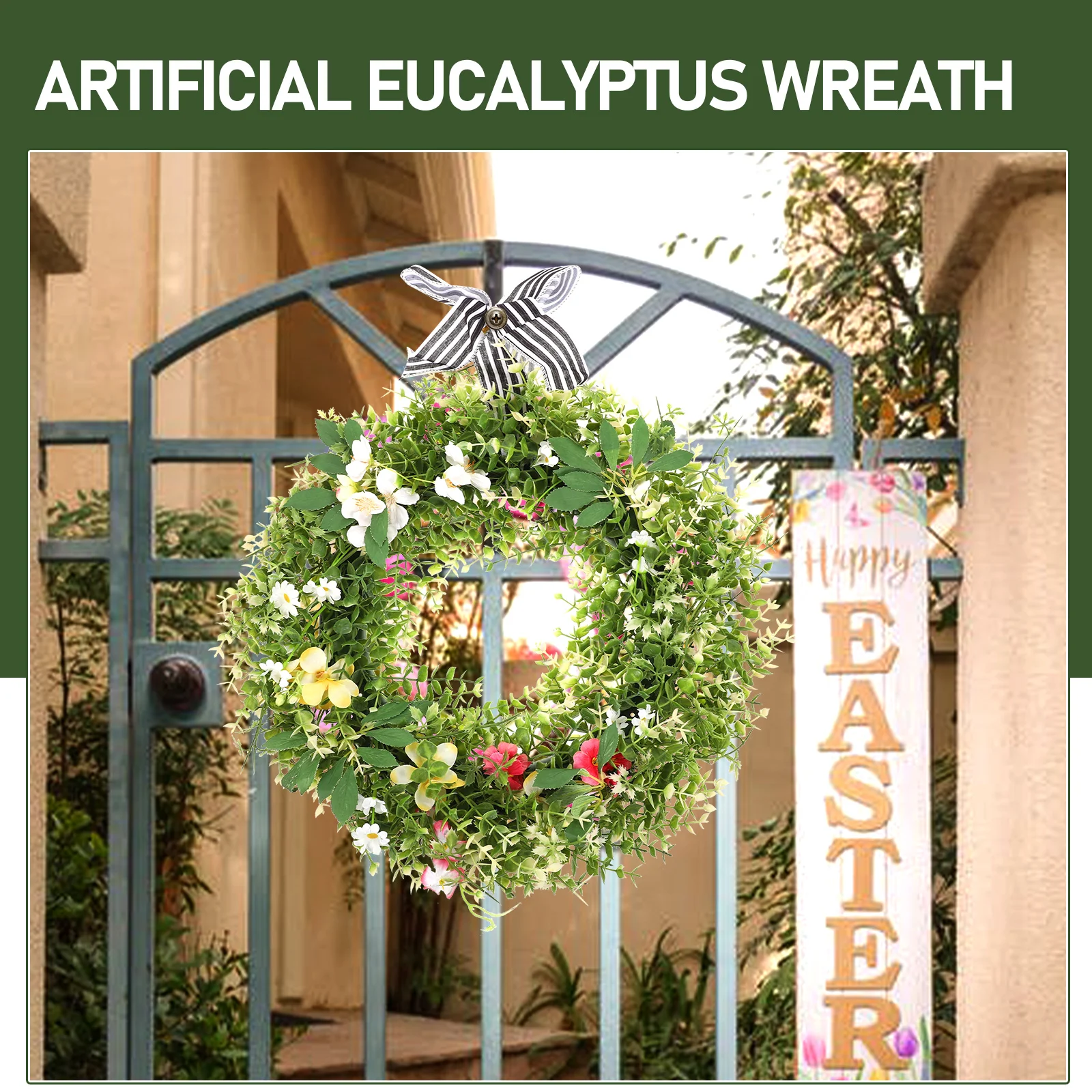 

1pcs Simulated Green Plant Wreath Artificial Eucalyptus Leaf Garland Home Decor Indoor Outdoor Spring Floral Circle Wall Hanging