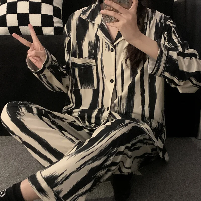 

Couples Spwear Long Sve Long Pants Set New 2023 Water-Mark Stripes Home Clothes Can Be Worn outside Autumn Spring Season