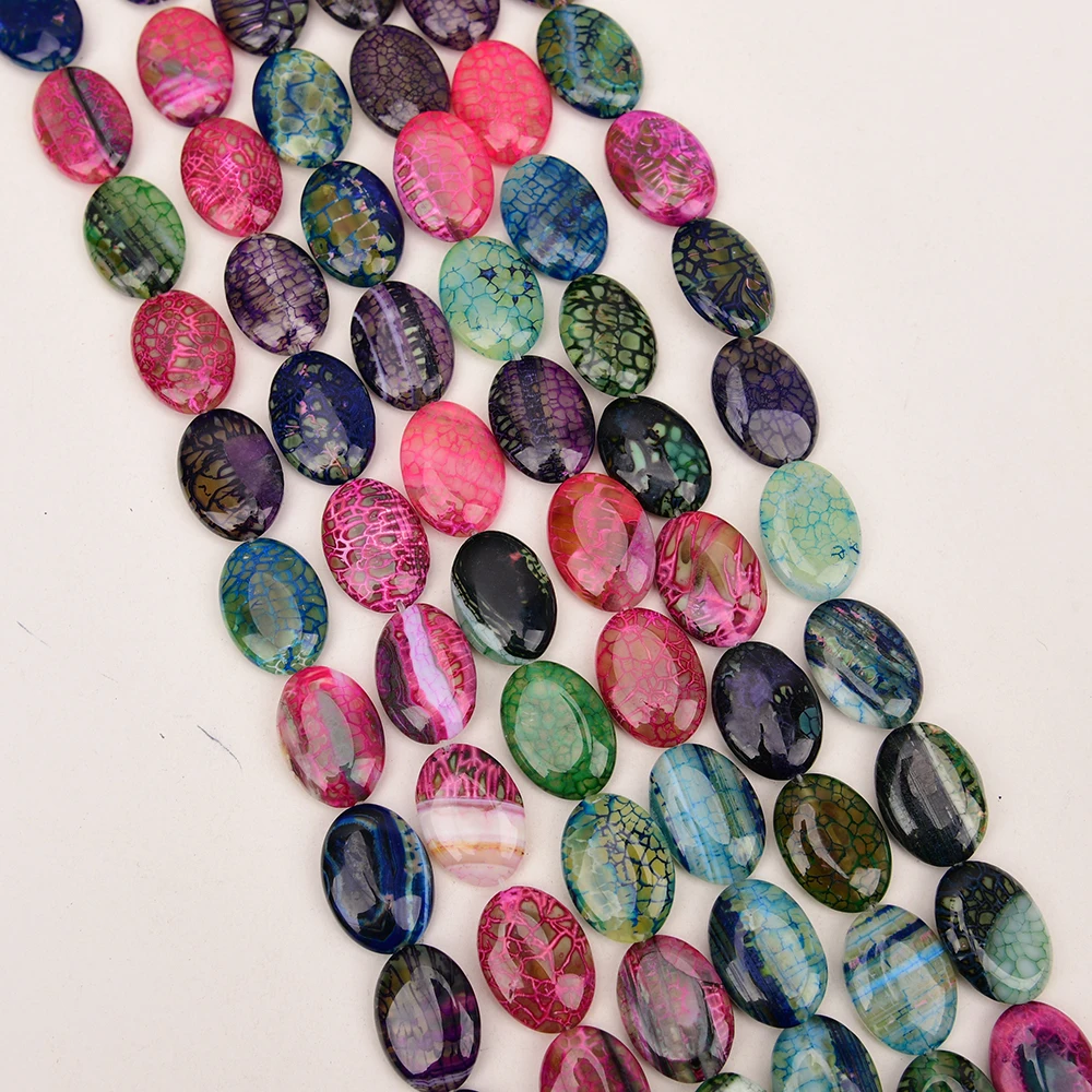 2 Strands Natural Mix color Fire Agate Oval Gems Stone Slab Loose Beads 15.5'' Jewelry Making DIY