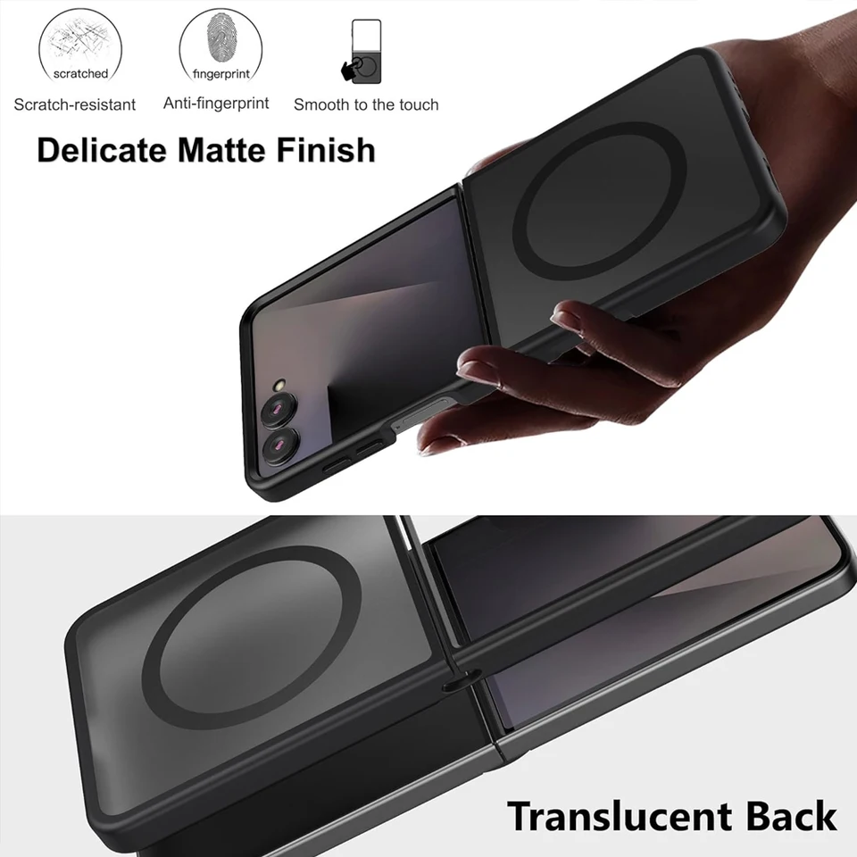 UYUXIO Funda Magnética Translúcida para Samsung Galaxy Z Flip 7 Carga Inalámbrica Resistente Delgada con Imán 4