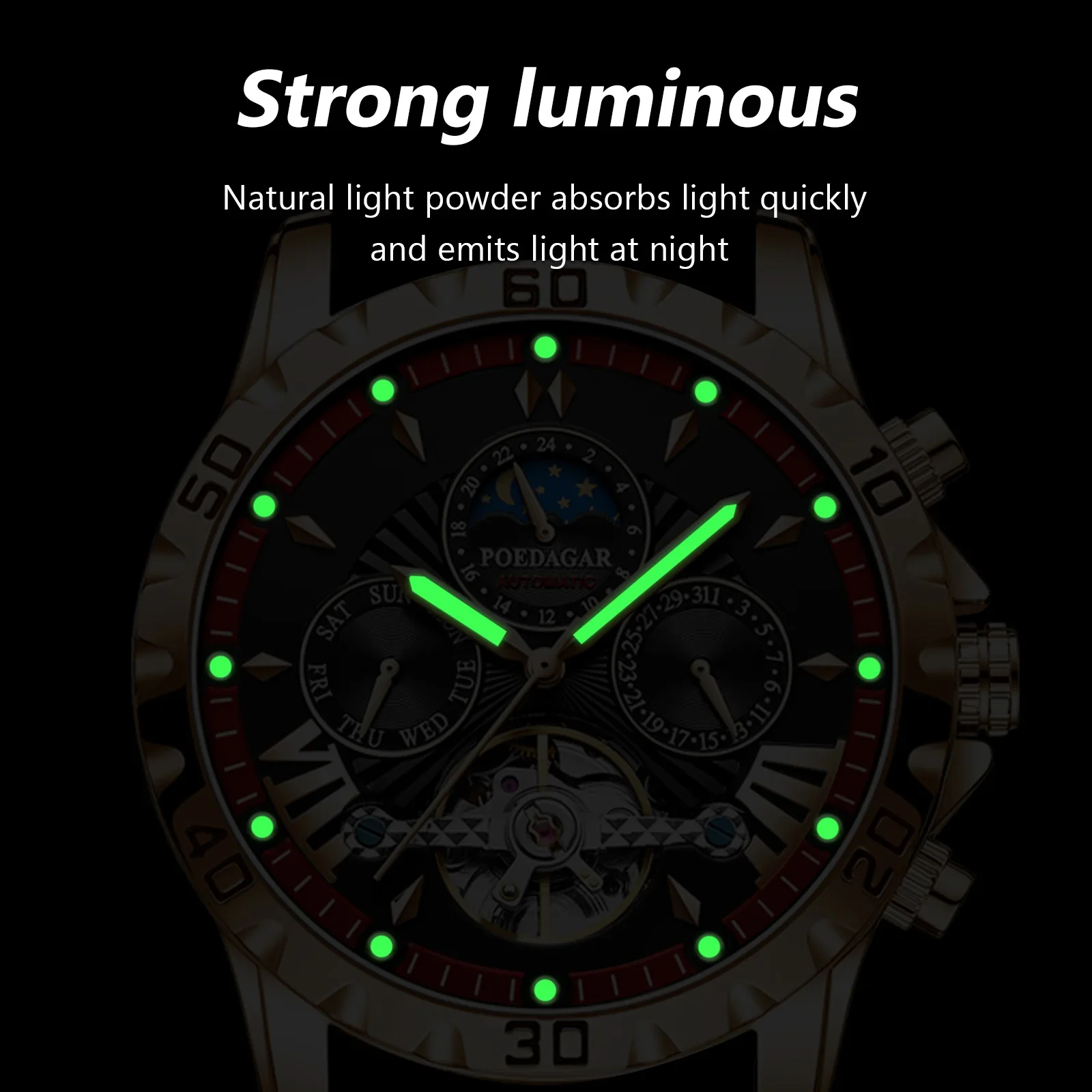 POEDAGAR Luxury Automatic Mechanical Watch For Men Hollow Tourbillon Waterproof Luminous Date Week Stainless Steel Men's Watches